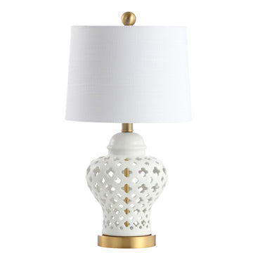 Quatrefoil Fretwork 20.5" Pierced Ginger Jar Ceramic/Metal LED Table Lamp - JONATHAN Y